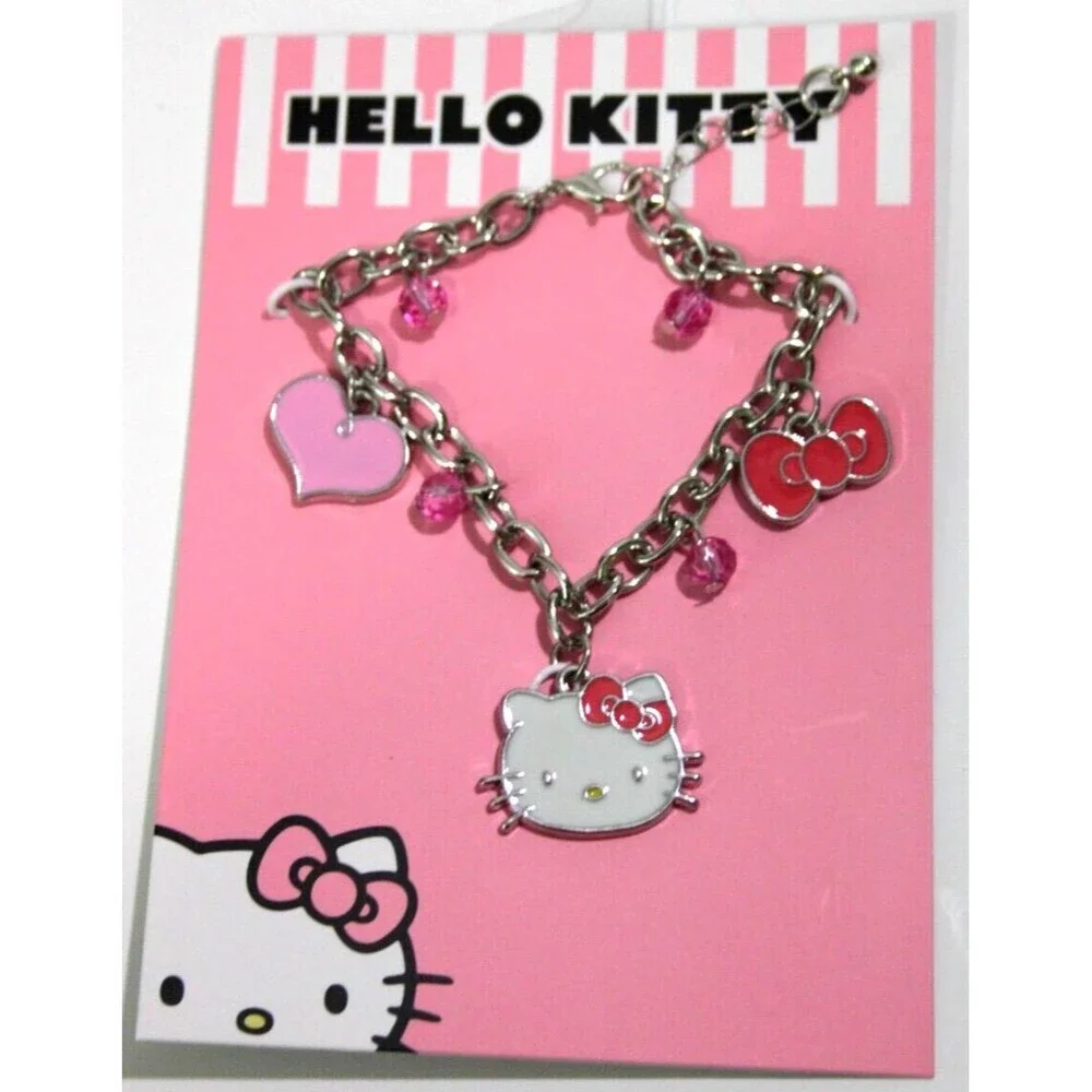 Sanrio Hello Kitty Charm Bracelet Bow Pink Heart Hello Kitty Charm Adjustable
